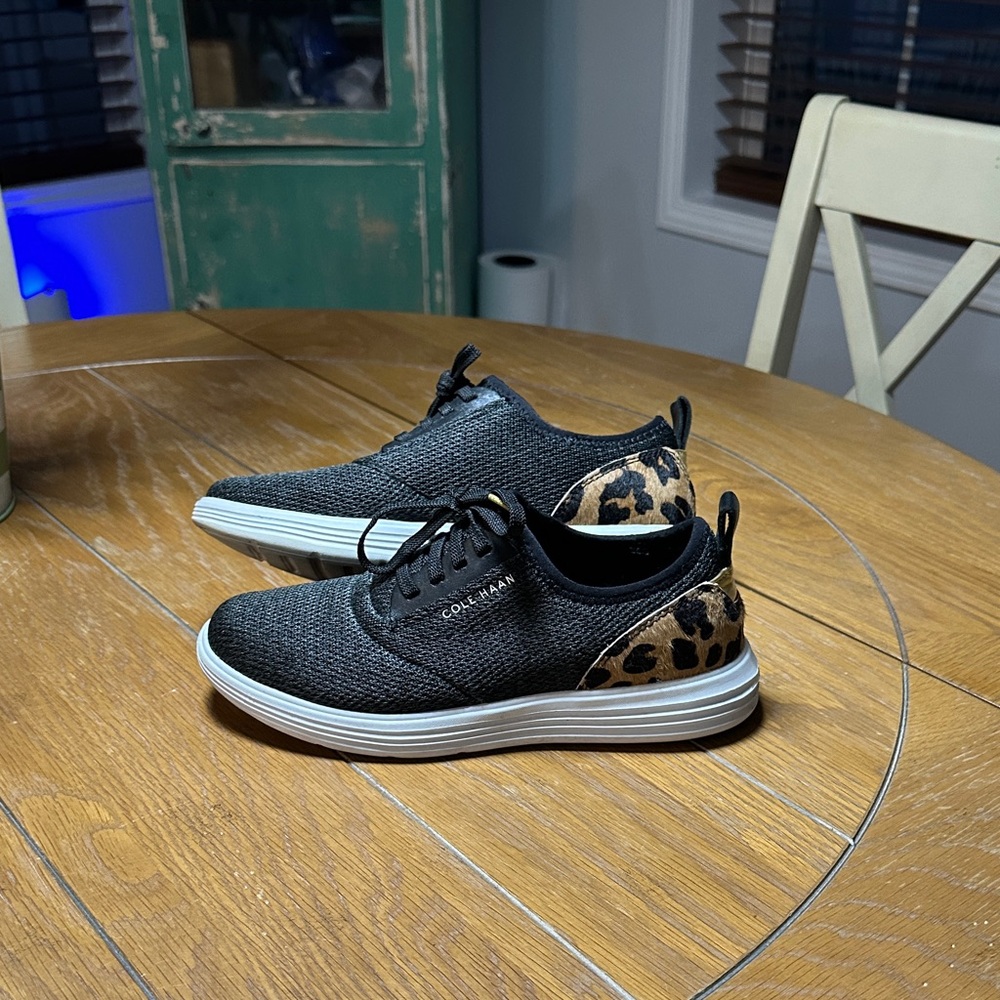 Cole Haan Black Woven Sneakers with Leopard Accents